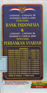 UU no. 6 2009 ttg Bank Indonesia & UU no. 21 2008 ttg Perbankan Syari